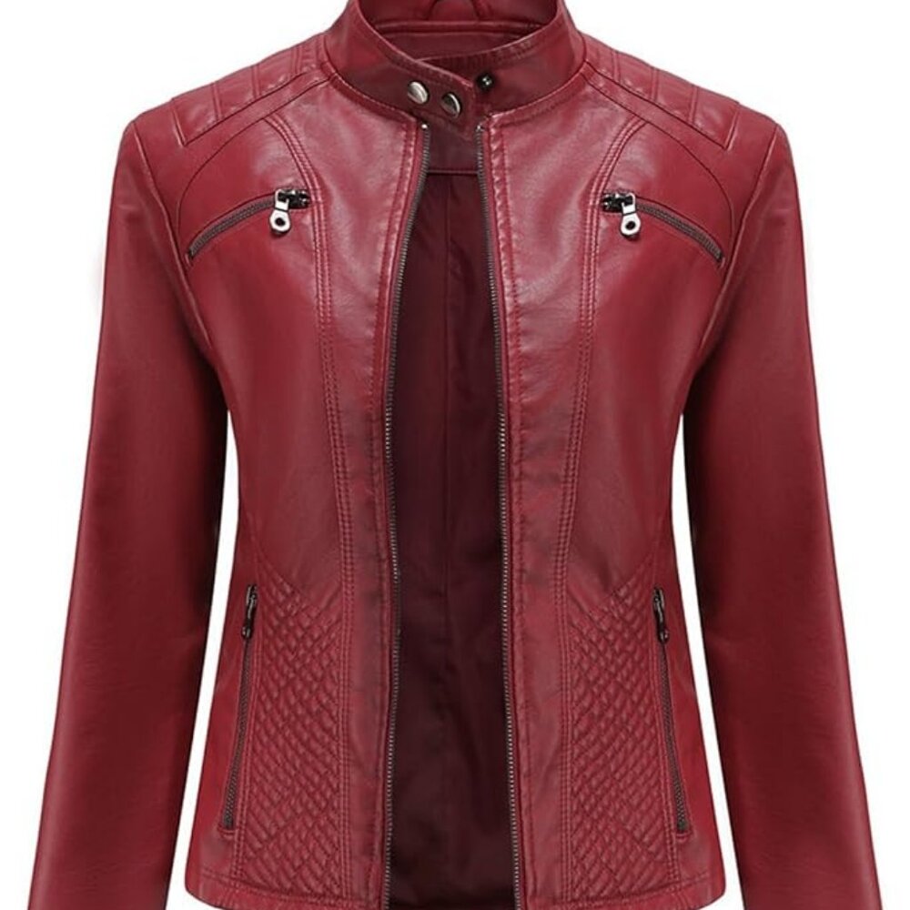 Red Moto Faux Leather Jacket size M-L